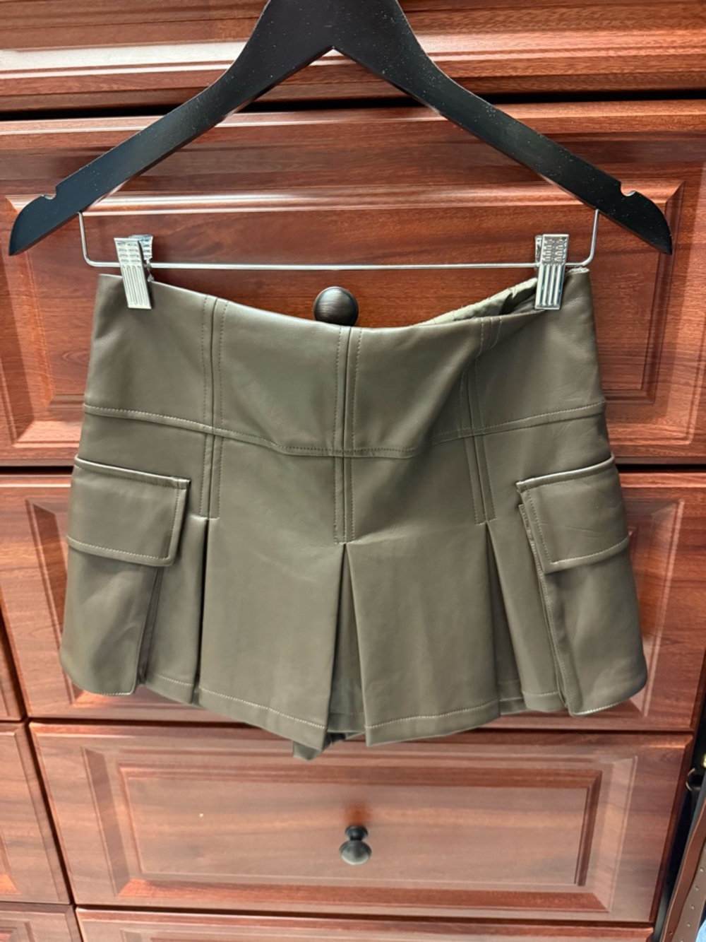 The Reset brown Faux-Leather Cargo Skort